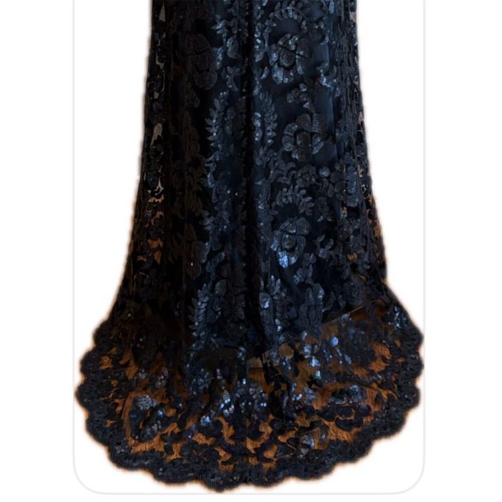 Tadashi Shoji  NWOT Dark Blue Lace Sequin Evening Gown Long Dress 12 - Picture 7 of 10